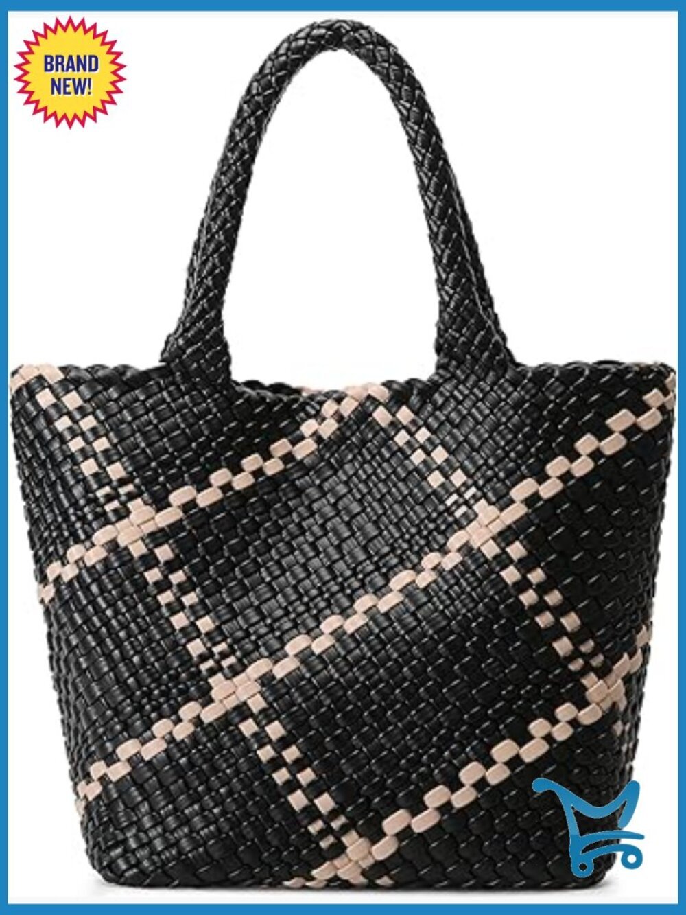 Large Woven Tote Bag Vegan Leather Handbag Shoulder Bag for Women